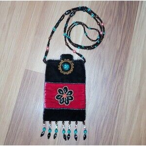 Vintage 100% Silk Velvet Small Beaded Pouch